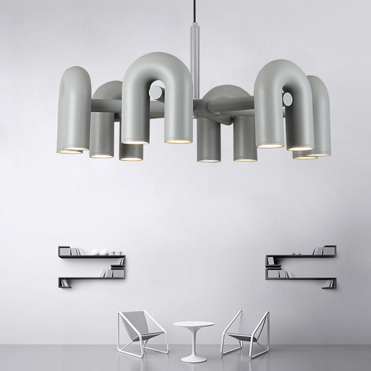 Nordic designer Cirkus guest dining room bedroom geometric U-shaped water pipe lamp multi-head branch branch decorative chandelier