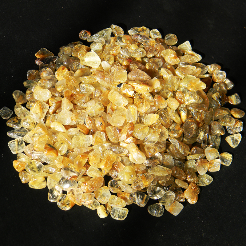 Natural Crystal Titanium Crystal Gravel 200g Crushed Crystal Stone High-Quality Yellow Hair Crystal Raw Stone Anti-Radiation Demagnetizing Golden Hair Crystal