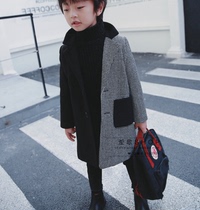 Boy son coat autumn winter clothing new Korean version of the great boy in the wind clothes Children splicing thousands of birds woolen sweater