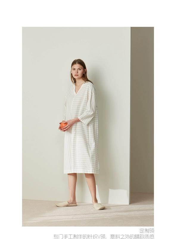 Blossoming Coco Pyjamas 20 Spring / Summer Cotton Stripe Irregular Stripe Long Ladies Nightdress Loose Lightweight Airy Dress - Đêm đầm