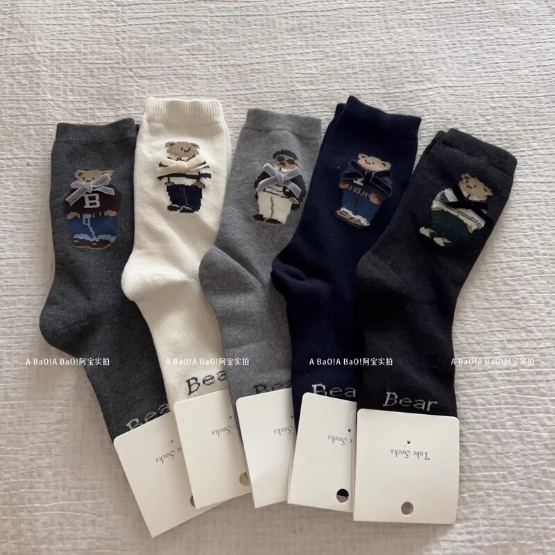 Special Offer: Free Shipping on Orders over 20. Velvet Bow Bear Cartoon Print Playful Sweet Cool Style Mid-Calf Socks for Autumn and Winter Special Offer: Free Shipping on Orders over 20. Velvet Bow Bear Cartoon Print Playful Sweet Cool Style Mid-Calf Socks for Autumn and Winter