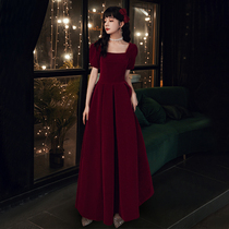Toast dress bride wedding long sleeve 2021 new summer velvet red evening dress banquet temperament engagement back door