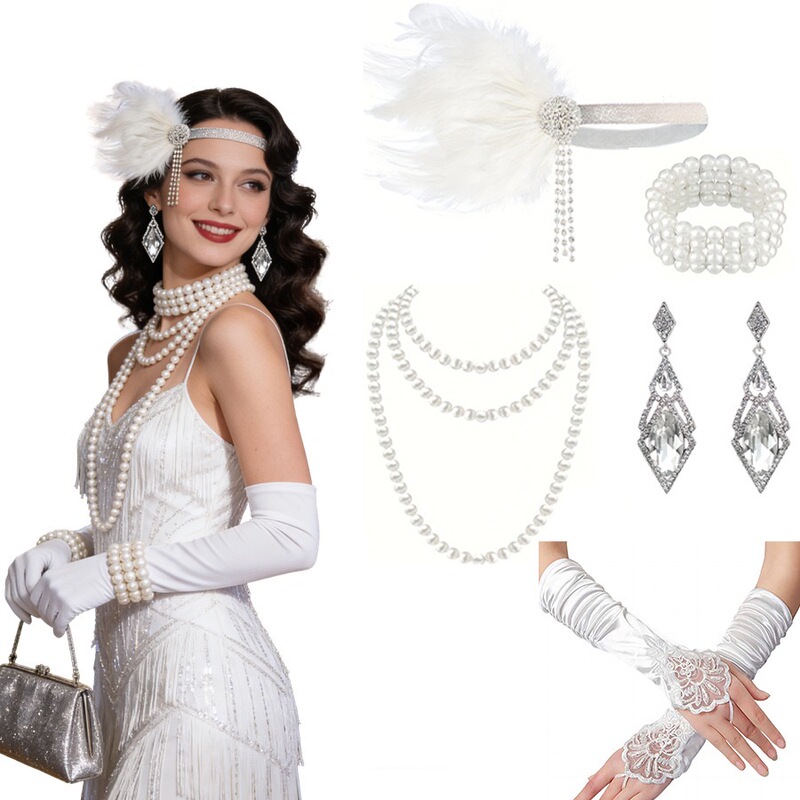 1920S Great Gatsby Masquerade Party Set Decorations Lady's Dress Accessories Cosplay