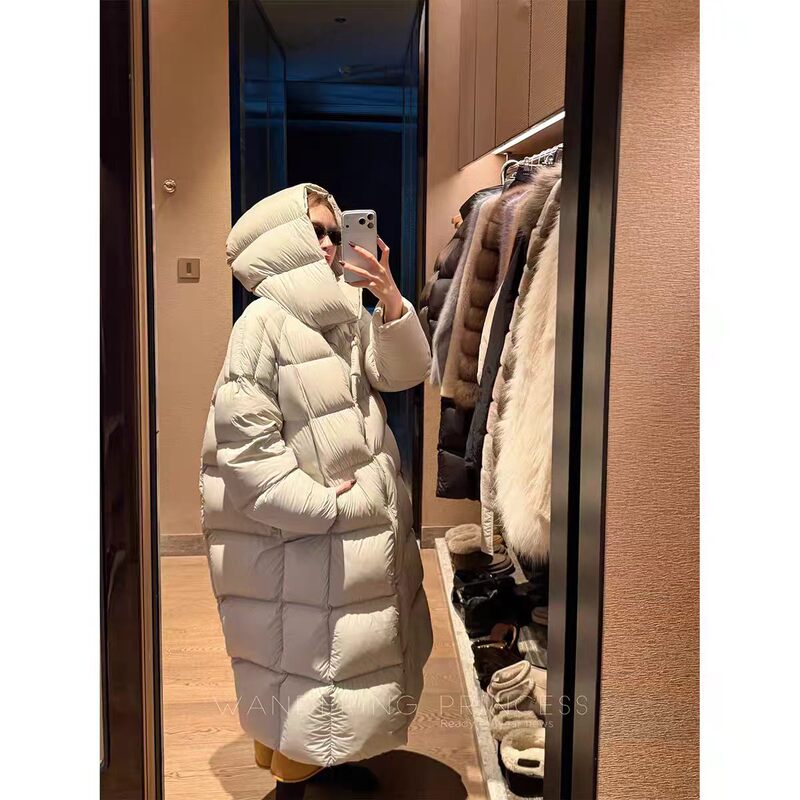 90% White Goose Down, Cold-Resistant Puff Long Coat with Hood, Thick down Jacket, Winter Warm Cocoon-Shaped Loose Fit Large Size 2631