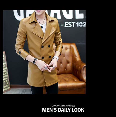 Thợ làm tóc nam bằng da trench coat mùa đông trẻ trung cộng với áo khoác nhung dày nam phiên bản Hàn Quốc