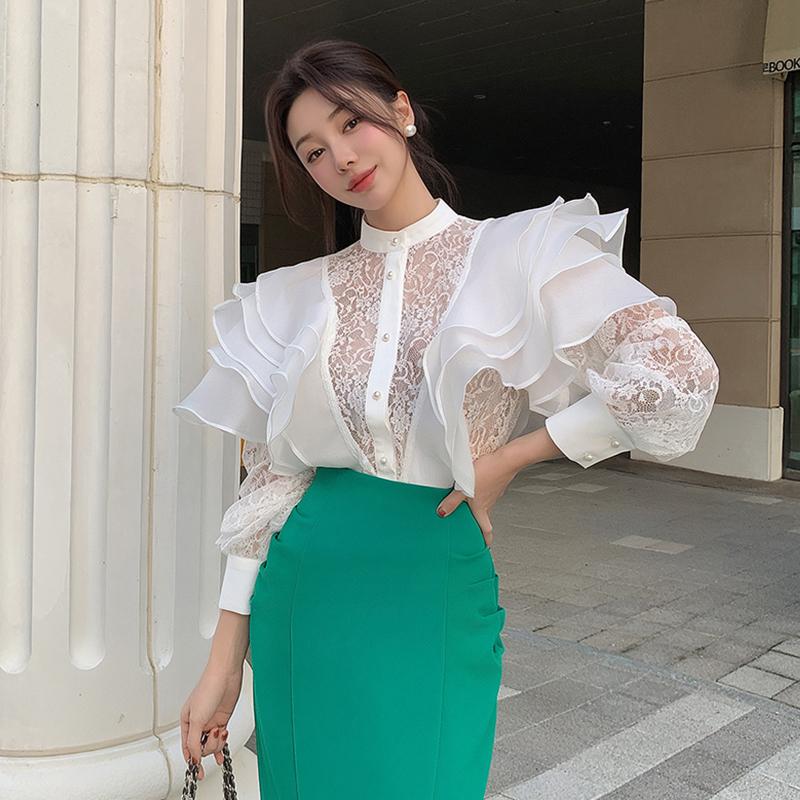 Intellectual Queen 2026 Spring/Summer Fairy Ruffle Lace Palace Noble Style Lace Shirt Versatile Top