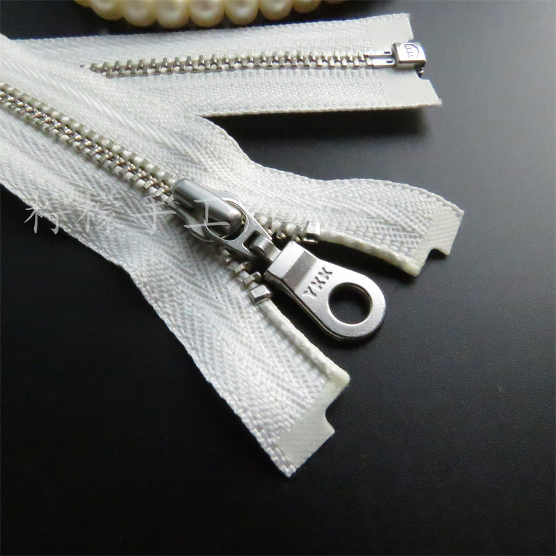 YKK3 metal white copper single open zipper 40-90cm white--jacket cardigan down jacket placket hat