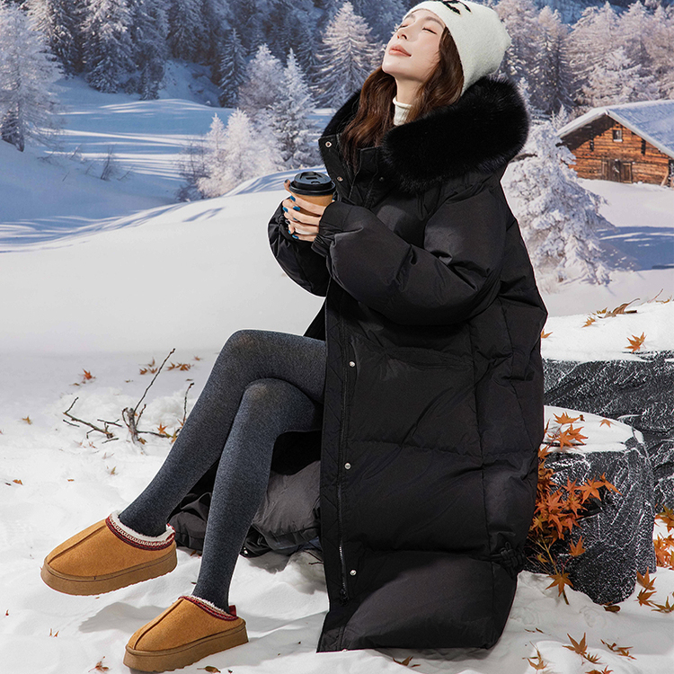2025 New Style Long down Coat with Large Fur Collar for Women, Winter Korean Style, Loose Fit, Slimming, Extra Large Size, Thickened Jacket