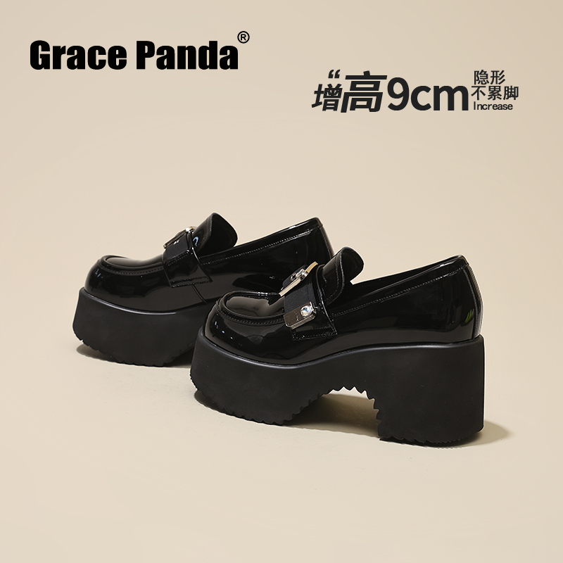 Hong Kong 2026 Spring/Summer New Style Height-Increasing 9cm Chunky High Heel Thick-Soled Mary Jane Commuting Loafers for Women