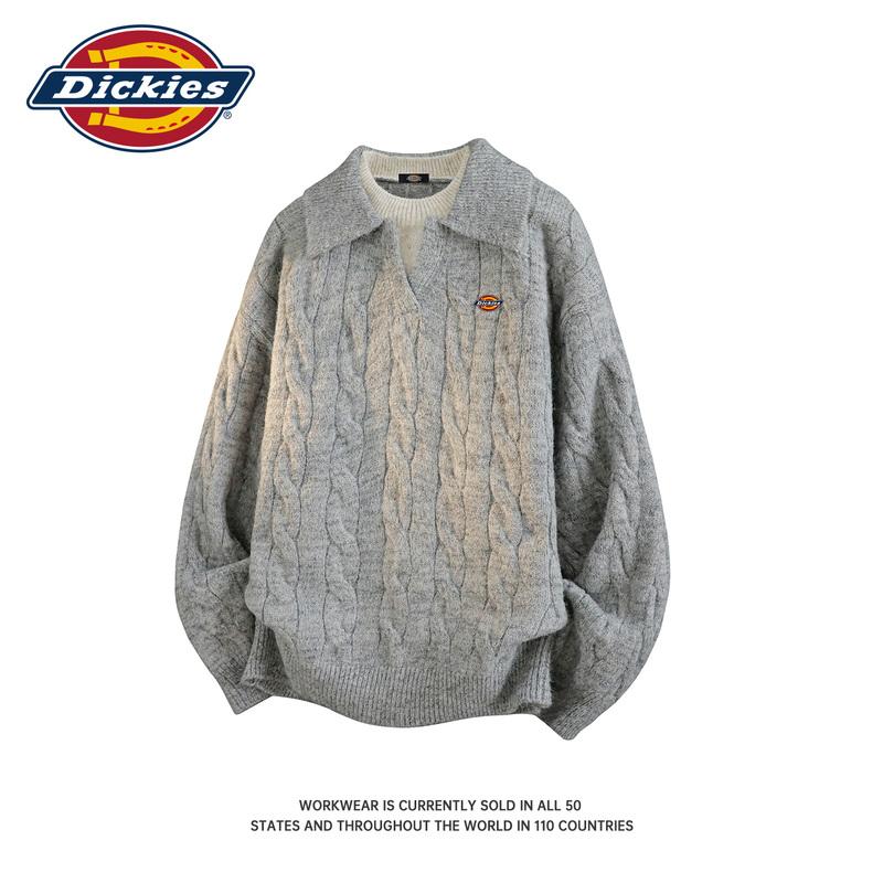 Dickies Official Authentic Fake Two-Piece Lapel Knit Sweater Men's Autumn New Loose Sweater Casual Top Dickies Official Authentic Fake Two-Piece Lapel Knit Sweater Men's Autumn New Loose Sweater Casual Top