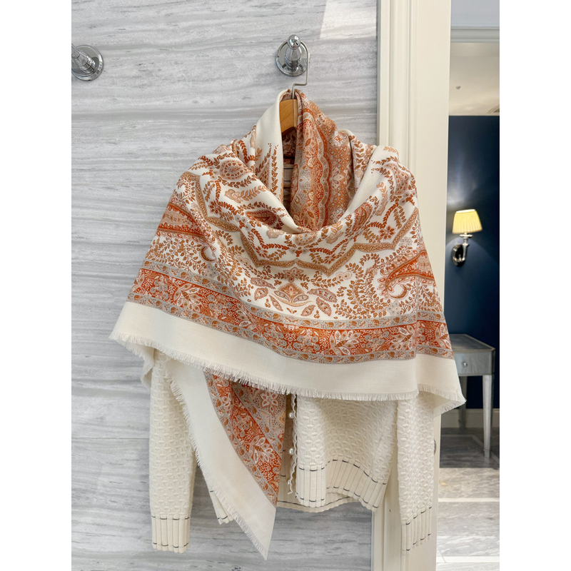 Ninasolor Romantic French Paisley Diamond Pattern Jacquard Handmade Fringe Scarf Large Square Scarf Ninasolor Romantic French Paisley Diamond Pattern Jacquard Handmade Fringe Scarf Large Square Scarf