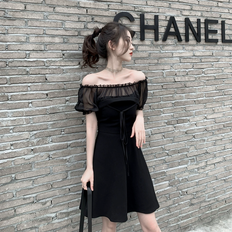 Thiết kế ban đầu của đường kẻ tối màu của phụ nữ giảm béo kiểu Pháp là khí chất mỏng manh hút hồn váy hoa mùa hè Pháp - Váy eo cao