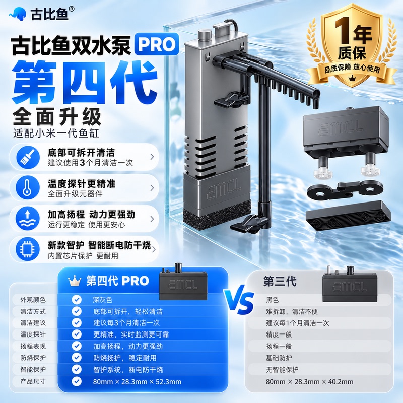 2026 New Model 4Th Generation Gupi Fish Dual Water Pump Pro Version Compatible with Xiaomi First Generation Fish Tank Water Pump, Oxygen Pump, and Filter 2026 New Model 4Th Generation Gupi Fish Dual Water Pump Pro Version Compatible with Xiaomi First Generation Fish Tank Water Pump, Oxygen Pump, and Filter