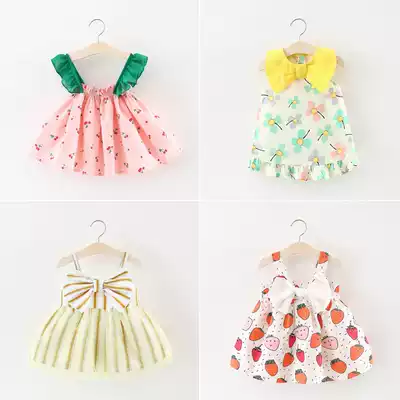 New summer dress 0 1 year old baby girl suspender dress 3 children 2 baby cotton linen sleeveless breathable sleep skirt