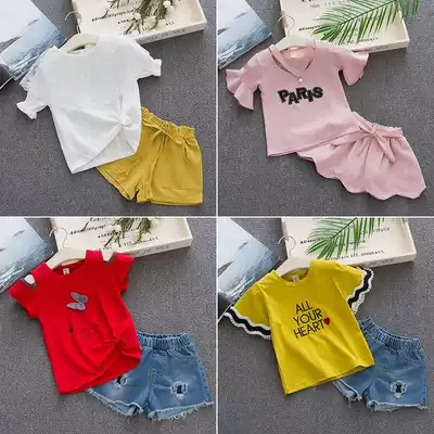 2019 new children's clothing 4 female baby summer clothes 0-1 one 2-year-old suit children's T-shirt shorts two-piece set 3 Korean version of the tide