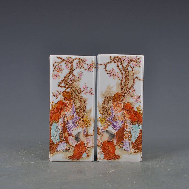 Clear Dry Lung Enamel Color View Painting Figure Square Pen Holder Ancient Play Antique Porcelain Ware