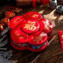 Chinese New Year rotary candy box New Year Home Living room Full box Sub-grid with cover tea table snack nuts melon seeds dried fruit tray