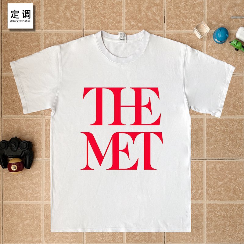 New York Metropolitan Museum of Art Logo Fun Print European and American Style Pure Cotton Short-Sleeve T-Shirt Loose Top