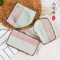 Three-point yaki Japanese plate Rectangular sushi long plate Irregular inventory heart plate Ceramic tableware creative long plate