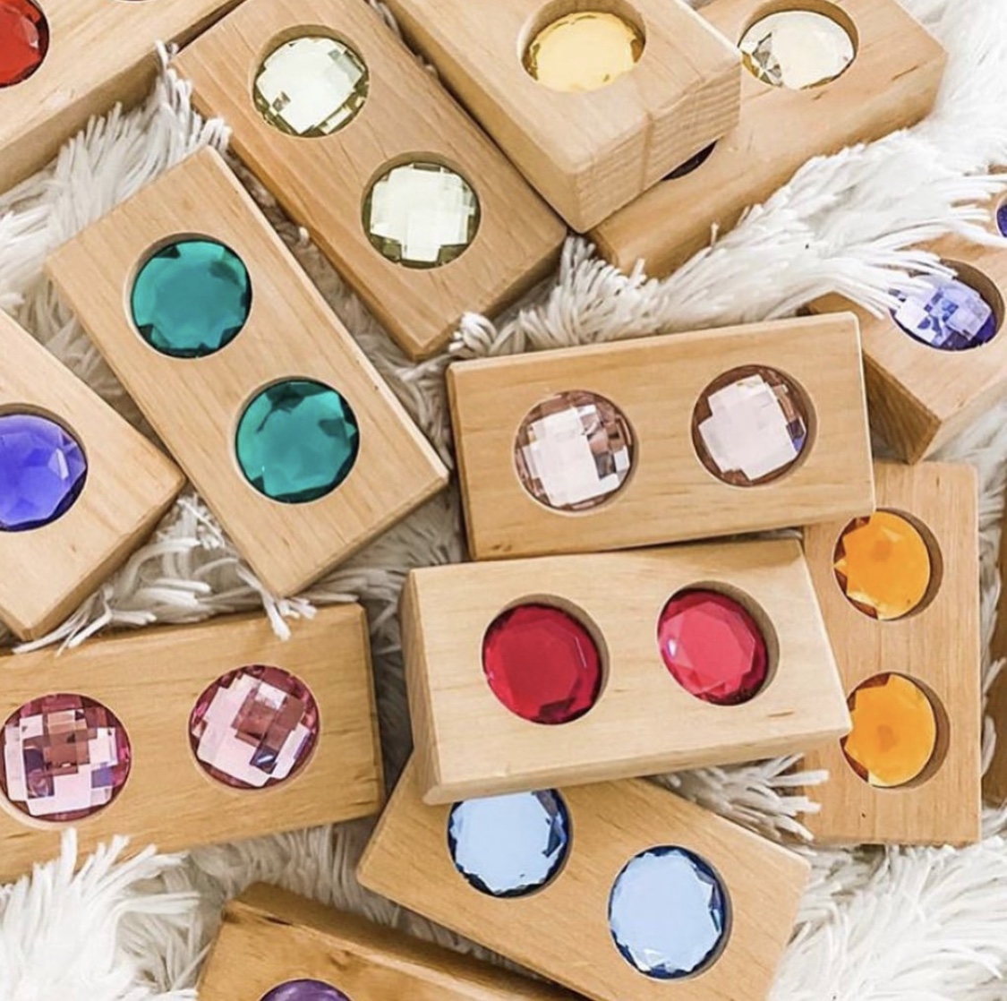 Montessori Reggio early education Light and shadow translucent gem building blocks Baby Creative solid wood Dusyma