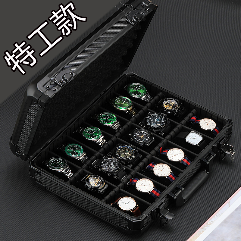 Special Agent Watch Case, Extra Large, High-Strength 18-Position Aluminum Alloy Mobile Partition Soft Watch Pillow Storage Suitcase Special Agent Watch Case, Extra Large, High-Strength 18-Position Aluminum Alloy Mobile Partition Soft Watch Pillow Storage Suitcase