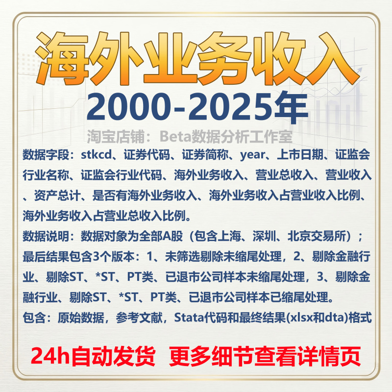 2000-2025 Overseas Business Income/Revenue from Overseas Sales of Listed Companies in Dta and Excel Formats 2000-2025 Overseas Business Income/Revenue from Overseas Sales of Listed Companies in Dta and Excel Formats
