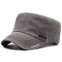 Mens hat spring and autumn flat top hat Korean version of Chaojun hat outdoor leisure sun hat water washing cotton cowboy hat cap cap