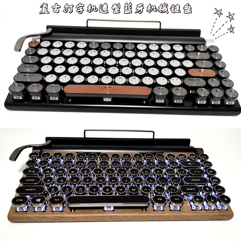 Typewriter Wireless Bluetooth Lipstick Steampunk Mechanical Keyboard Retro Mobile Phone Tablet iPad Computer Green Switch