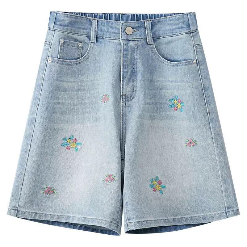 Women's Denim Shorts, Summer New High-Waisted Slimming Loose A-Line Wide-Leg Straight Mid-Length Thin Casual Shorts