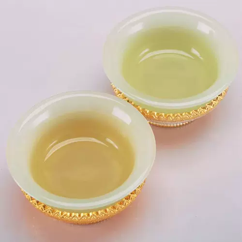 Древняя имитация нефрита восемь благоприятная резная чаша для воды позолоченное серебро бытовой домашний водопровод чашка для очистки святой воды настольный орнамент