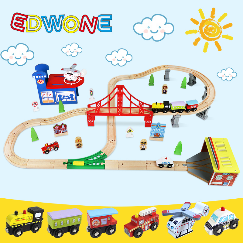 EDWONE70 PIECES WOODEN TRAIN WOODEN TRACK TRAIN ASSEMBLY TOY Children's toy