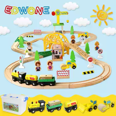 EDWONE70P Construction site wooden track toy train children's assembly toy
