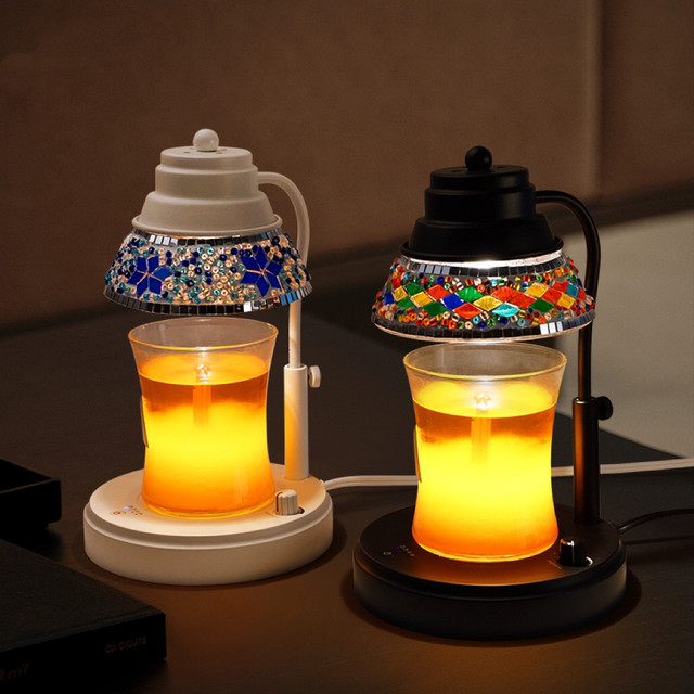 Retro timed dimming colored glass melt candle lamp fireless diffuser fragrance melt wax lamp atmosphere night light table lamp
