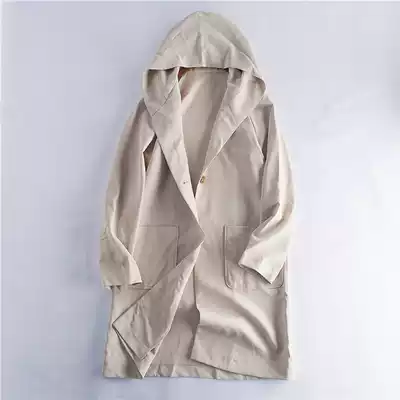 65274 day single Autumn new women's Korean version of the Hooded One button loose fashion medium and long version of the windbreaker jacket 824