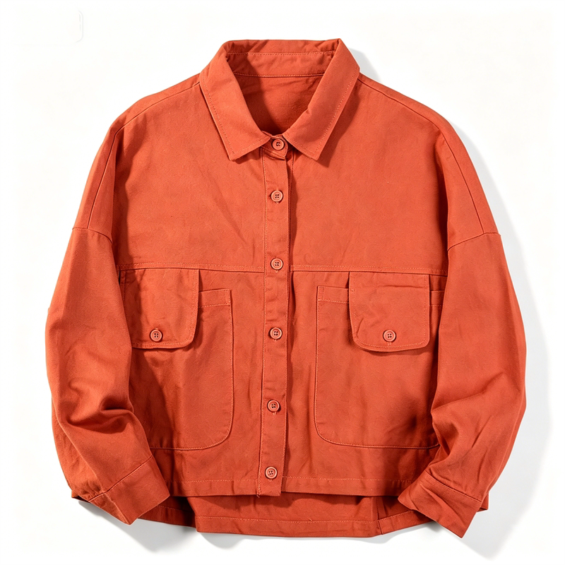 Retro American-Style Unisex Workwear Jacket for Women L86522 Fashionable Lapel Flap Pocket Pants Spring & Fall Loose Slimming Look Short Jacket
