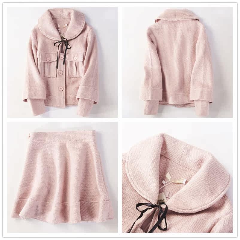 64802 Spring autumn and winter new women's clothing sweet and beautiful retro single row of fashion gross fur coats half body dress Two sets 42