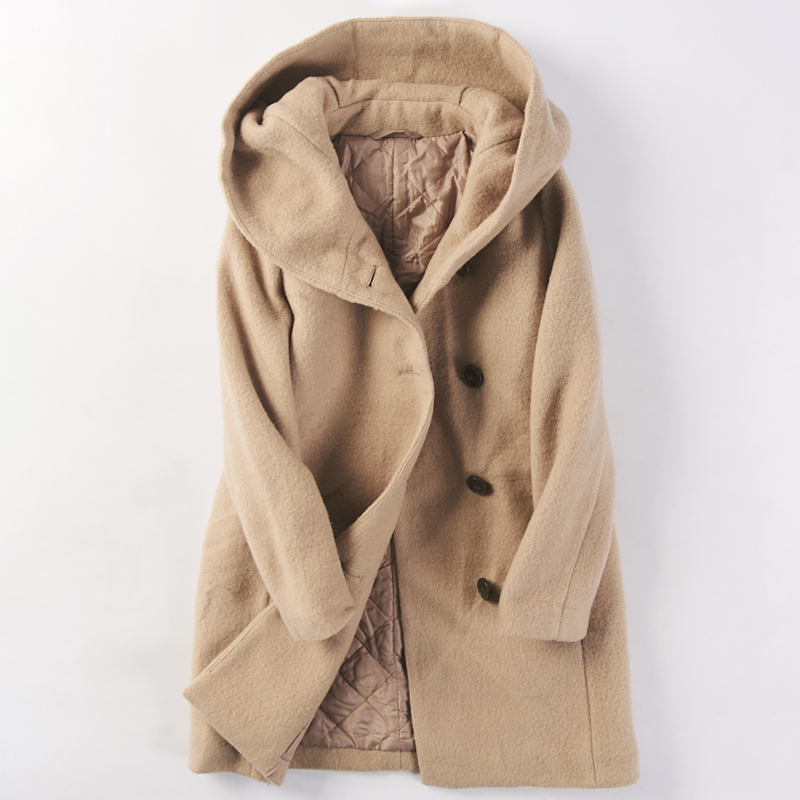 65555 Former Sino autumn winter new Korean edition fashion cash single row button hat medium and long - plate clothing coat 45