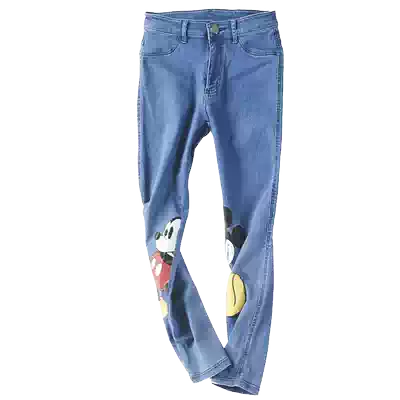 29534 Spring and Autumn new girl children's clothing fashion cartoon printing casual slim slim student denim pants 92