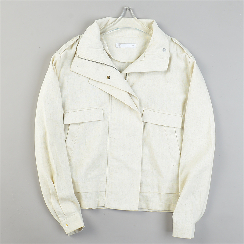 Foreign Trade High-Quality Linen Short Jacket for Women L84827 American Workwear Style Autumn Versatile Loose Cotton-Linen Long-Sleeve Jacket
