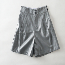 Broadlegged Pants Pu Leather Shorts Women 4 2L68658 tightness waist Fashion brief Pleats Pleats Summer A-type Skirt Pants