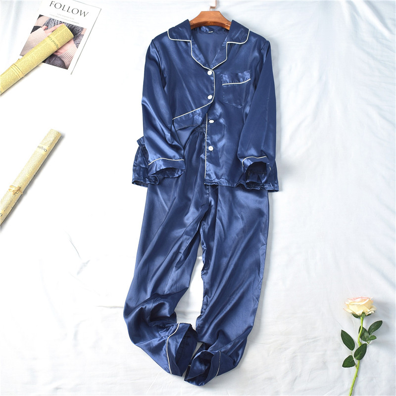 61900 spring and summer new women's single-breasted long-sleeved pajamas pajamas imitation silk satin home clothes two-piece suit 41