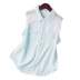 25311 mùa hè mới dành cho nữ phiên bản Hàn Quốc của áo hai dây đơn giản có túi cotton màu xanh denim không tay top 6,9 - Áo sơ mi