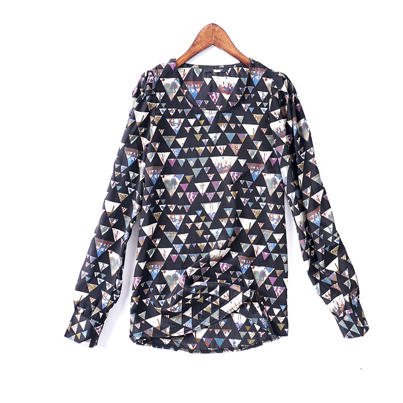 36419 Mùa Xuân và Mùa Thu Phụ Nữ Mới của Hàn Quốc Thời Trang In Vòng Cổ Dài Tay Áo Loose Top Tháng Bảy 3 áo sơ mi nữ kiểu
