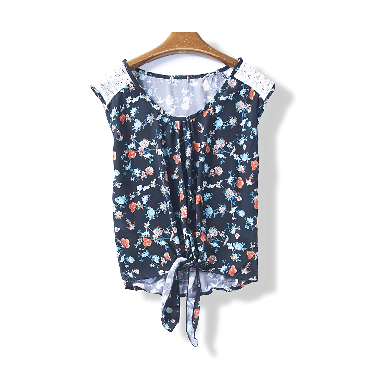 36752 mùa hè mới của phụ nữ Hàn Quốc phiên bản của hoa nhỏ ren khâu không tay t-shirt voan áo sơ mi Tháng Bảy 12 các kiểu áo sơ mi nữ ngắn tay đẹp