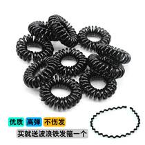 Korean version of the telephone line hair ring head rope Hair rope jewelry large medium and small high bullet does not hurt hair Black color leather band simple