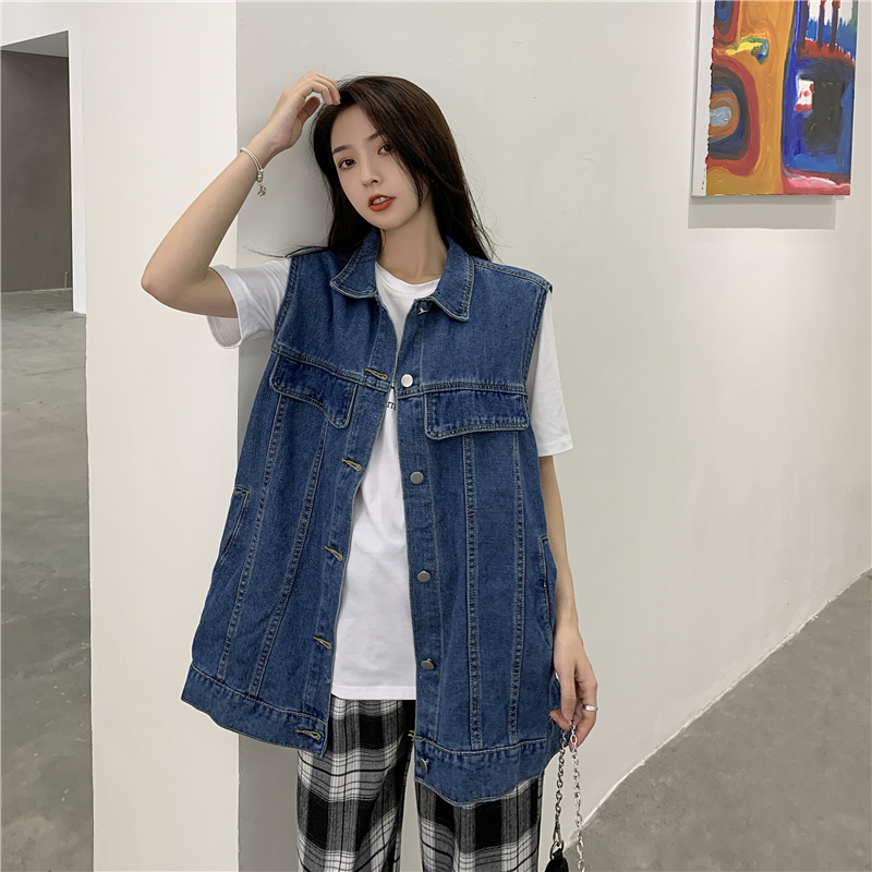 Real shot 2021 spring new Korean version ins fashion loose BF style jeans vest sleeveless coat