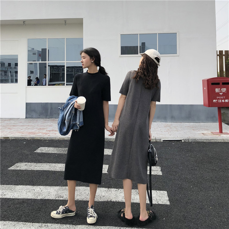 VK旗艦店 韓系時髦圓領寬鬆長裙短袖洋裝