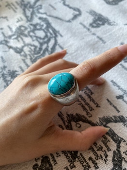 Xinxin antique player vintage indian antique shop silver inlaid turquoise men's ring retro ring