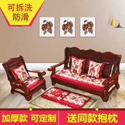 Mùa đông dày gỗ đỏ sofa gỗ đệm với trở lại trượt đơn ba chỗ ngồi đệm băng ghế đệm pad