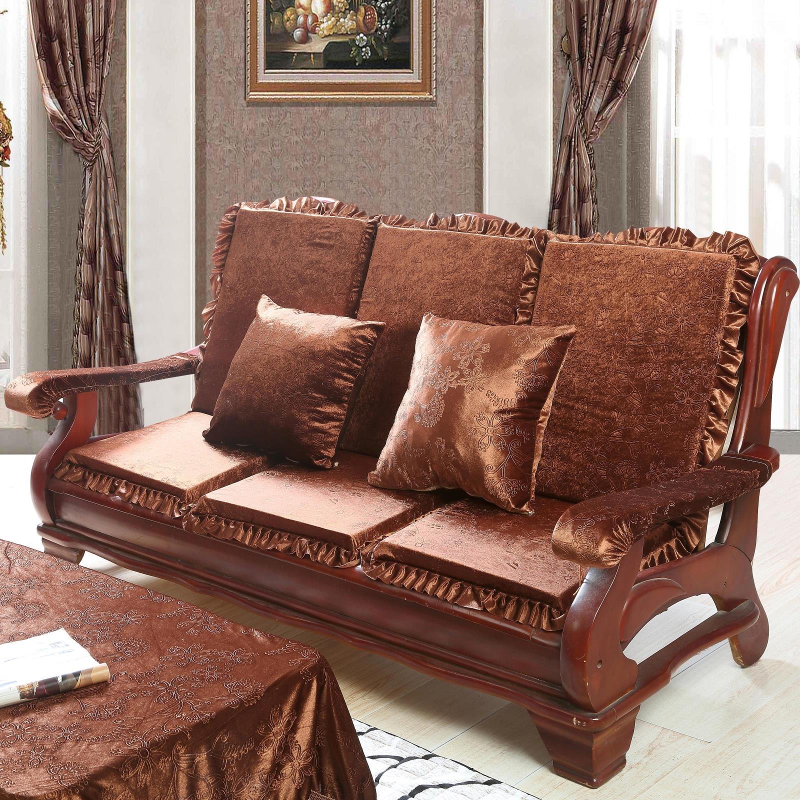 Mùa đông dày đệm sofa gỗ với lưng ghế sofa gỗ gụ ba chỗ đệm một miếng đệm gỗ chống trượt đệm cho ghế gỗ